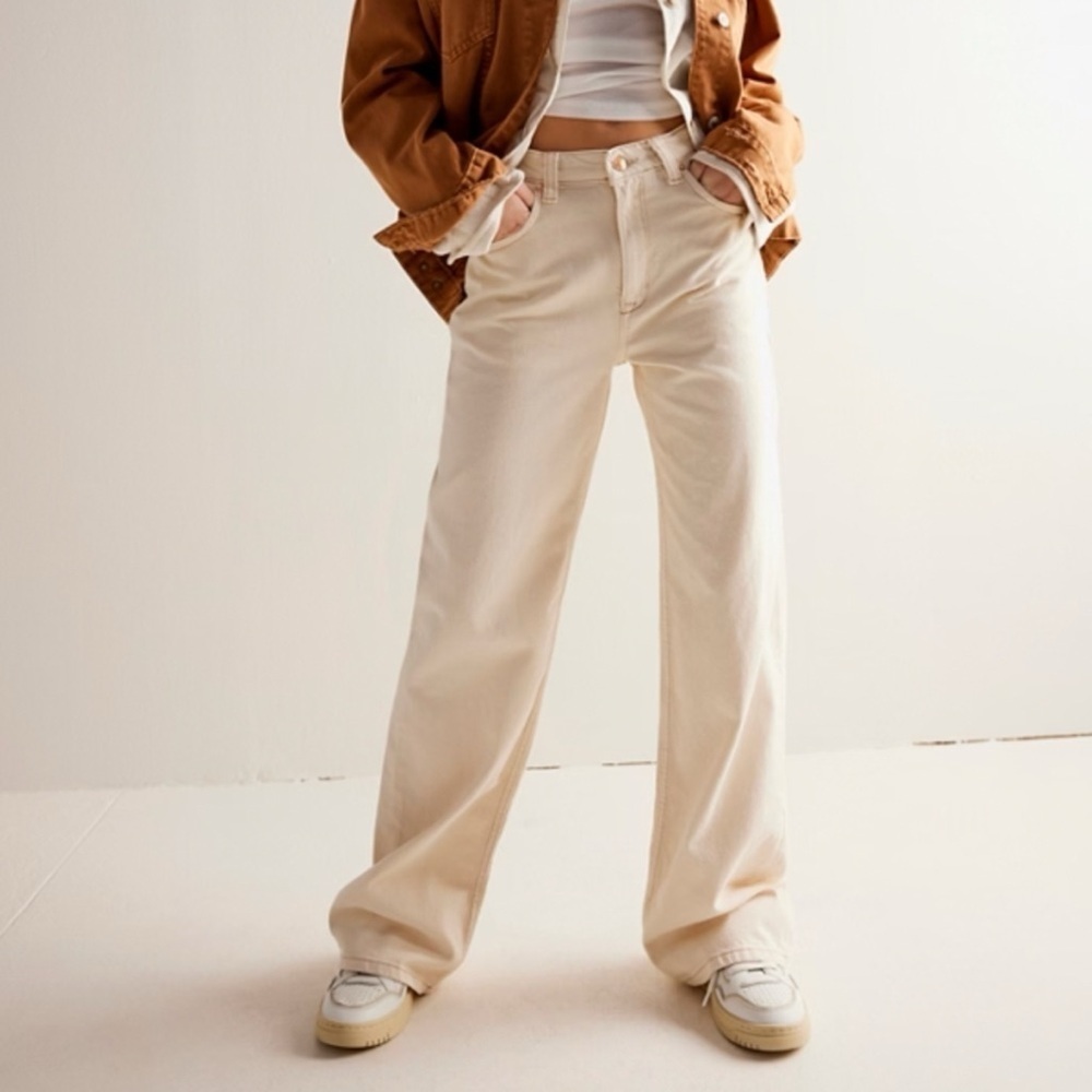 NWT Free People Tinsley Baggy Wide-Leg Jeans Cream 31